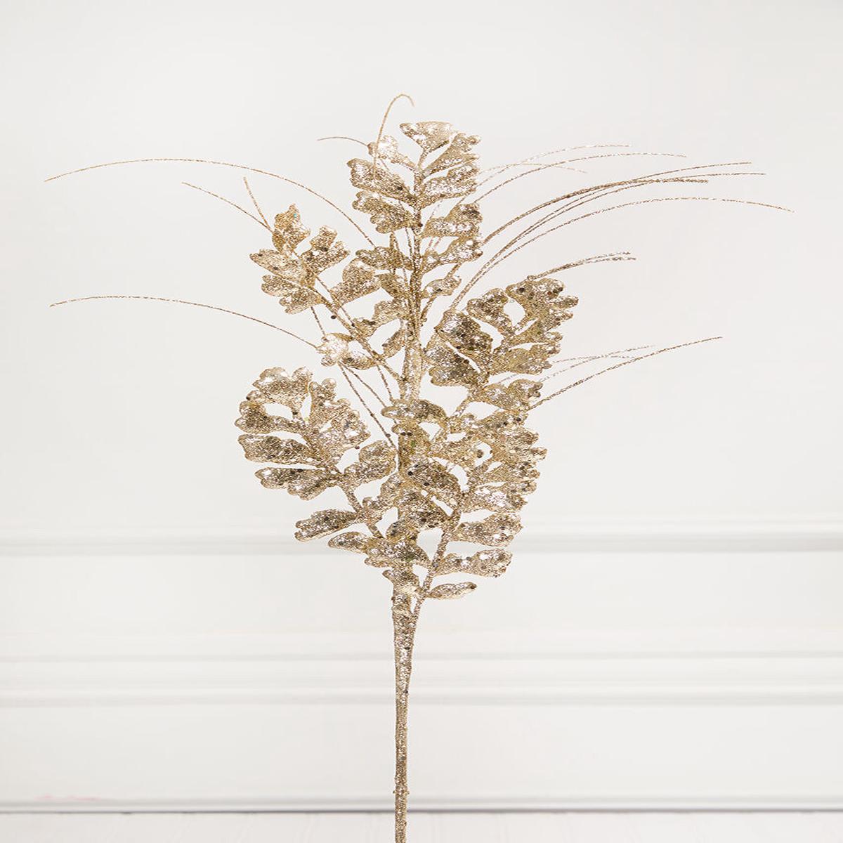 29 Inch Glitter/Sequin Forest Fern Spray - Champagne