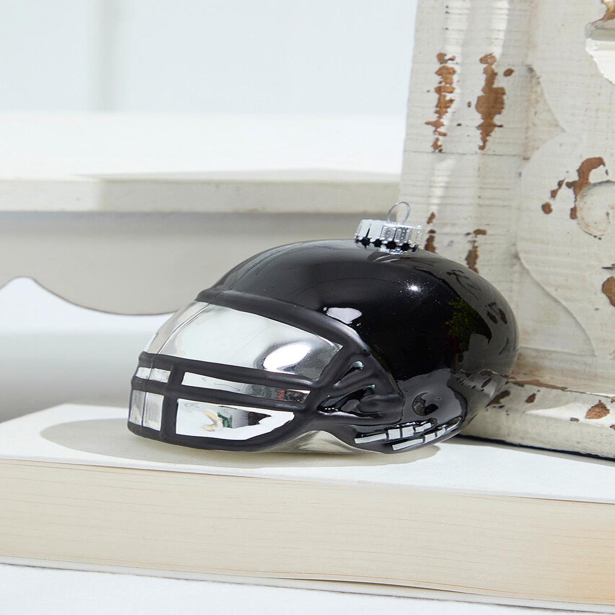 3.5 Inch Black Glass Football Helmet Ornament