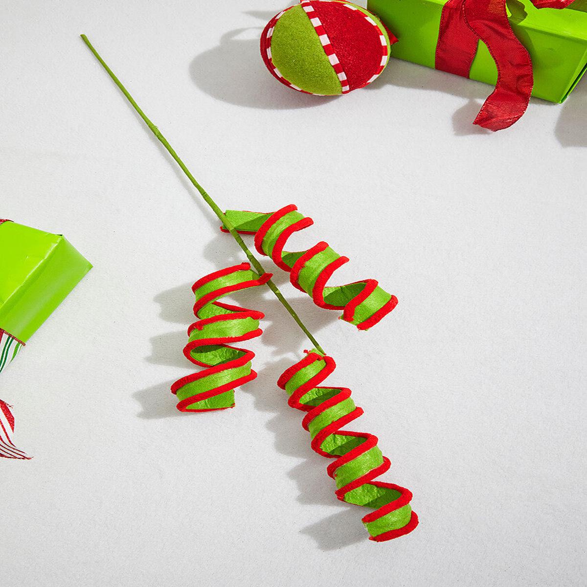 30 Inch Fabric Curly Spray  Whimsical Green & Red Holiday Accent for Fun Festive Dcor