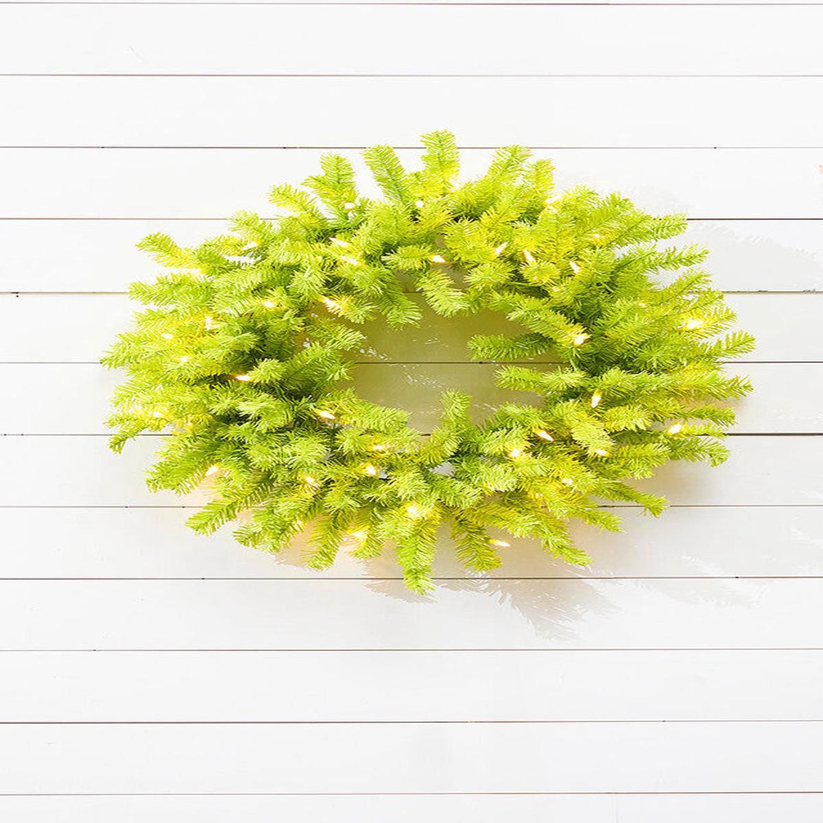 30 Inch Lime Green Wreath with LED Lights Vibrant Christmas Door Wall Dcor