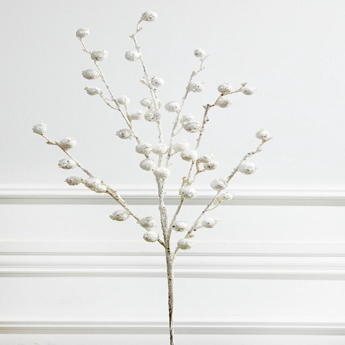 30 Inch Mini Pomegranate Glitter Spray  White | Snowy Elegance for Festive Holiday Dcor