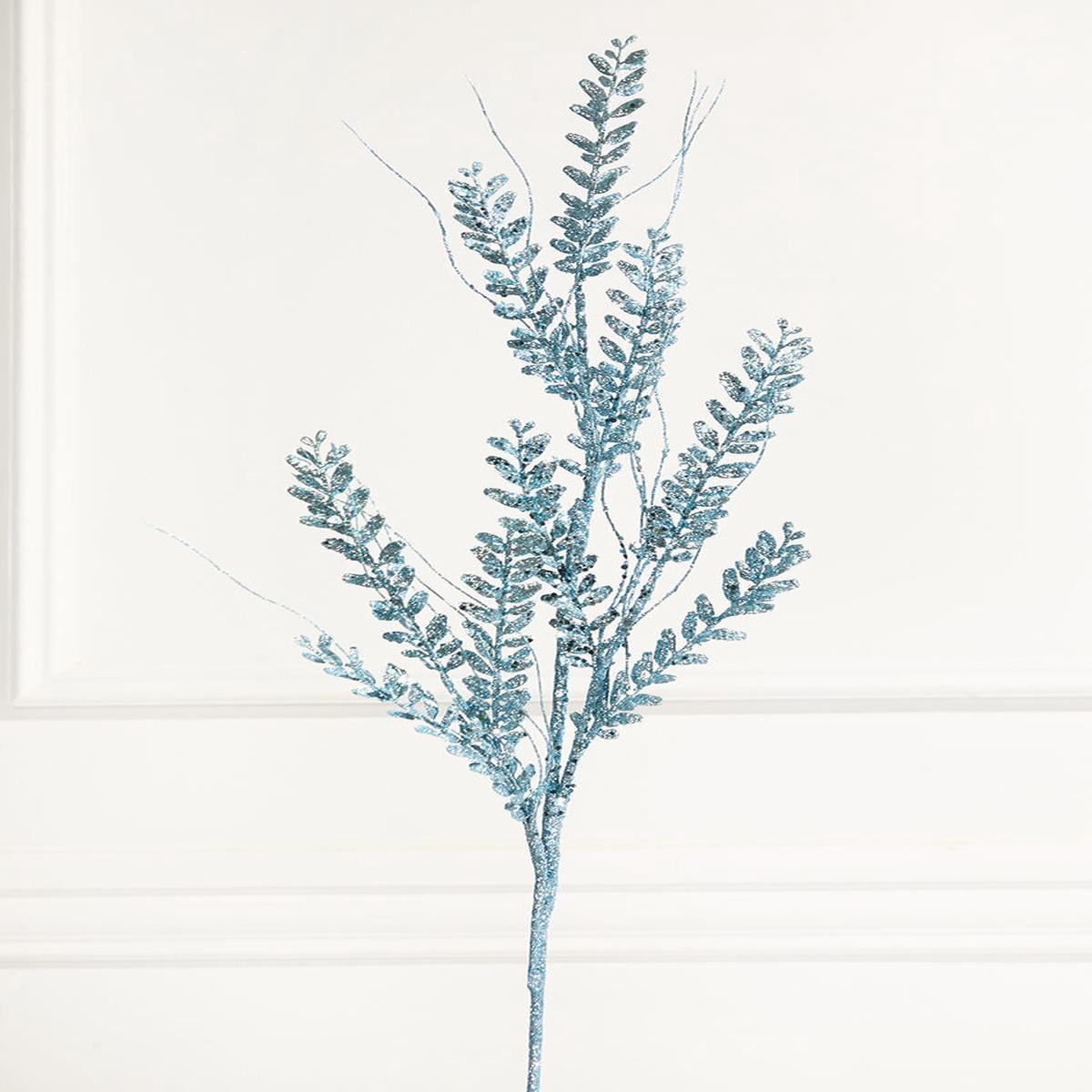 34 Inch Blue Glitter Fern Spray