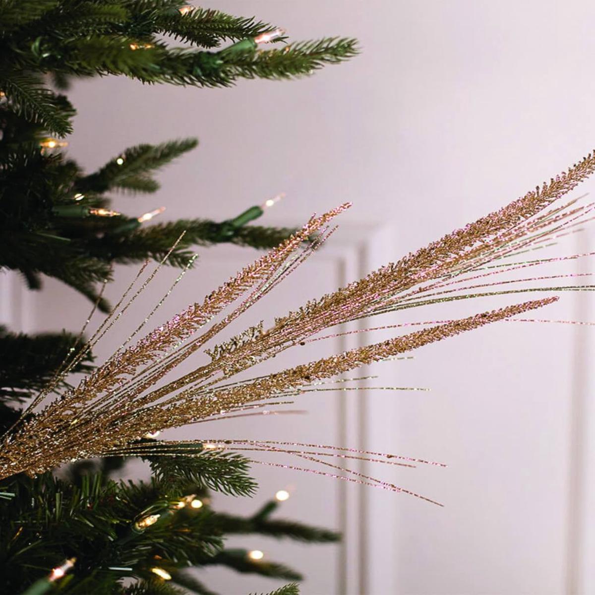 34 Inch Champagne Glitter Triple Spike Grass Spray