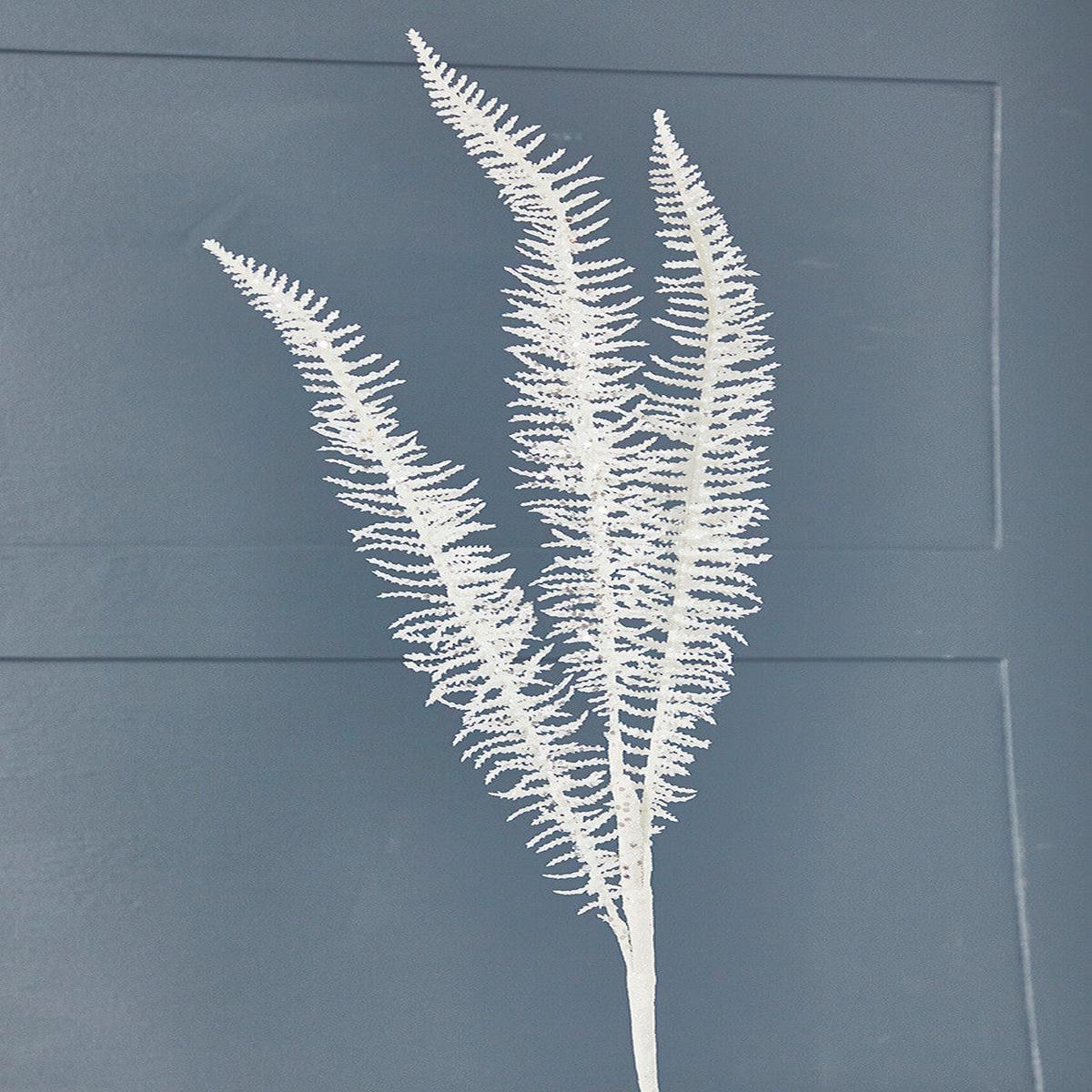 35 Inch Glitter Fern Spray  White Decorative Christmas Floral Pick