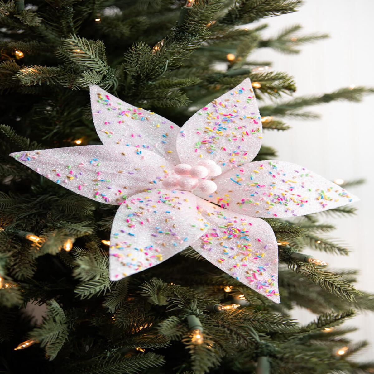 Pink Sprinkle Candy Poinsettia Stem 24 Inch Christmas Flower
