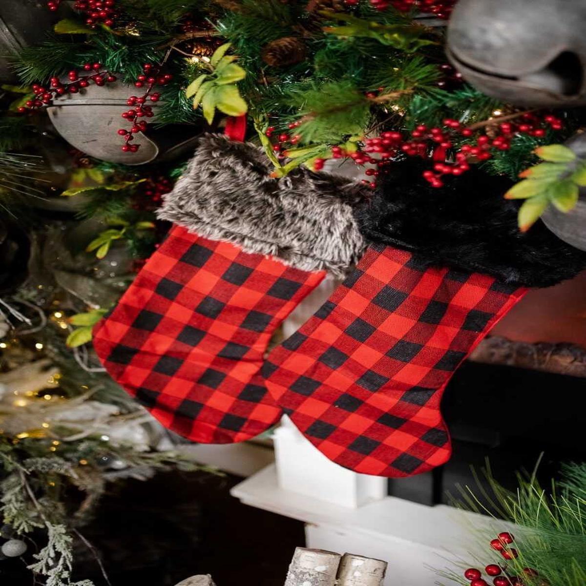 Red & Black Buffalo Plaid Stockings 23 Inch Christmas Decor