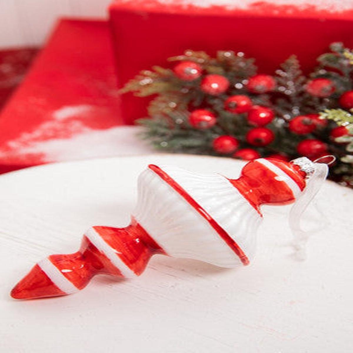 Red White Glass Top Ornament 7 Inch Christmas Tree Decoration
