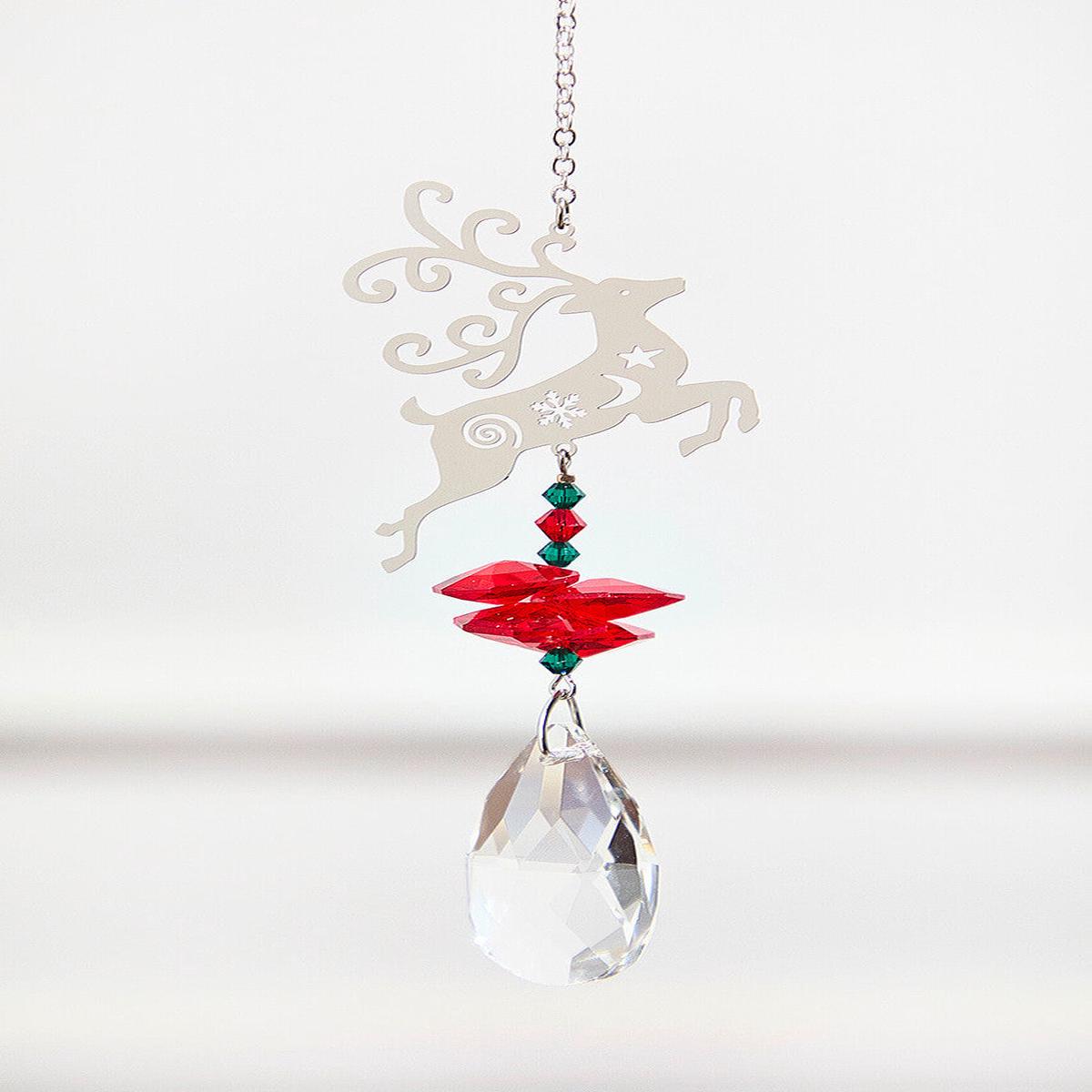 Reindeer Suncatcher 4.5 Inch Crystal Hanging Christmas Window Decor