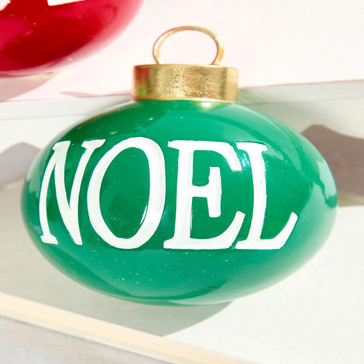 Resin Noel and Joy Ball Ornaments 5 Inch Red Green Christmas Decor