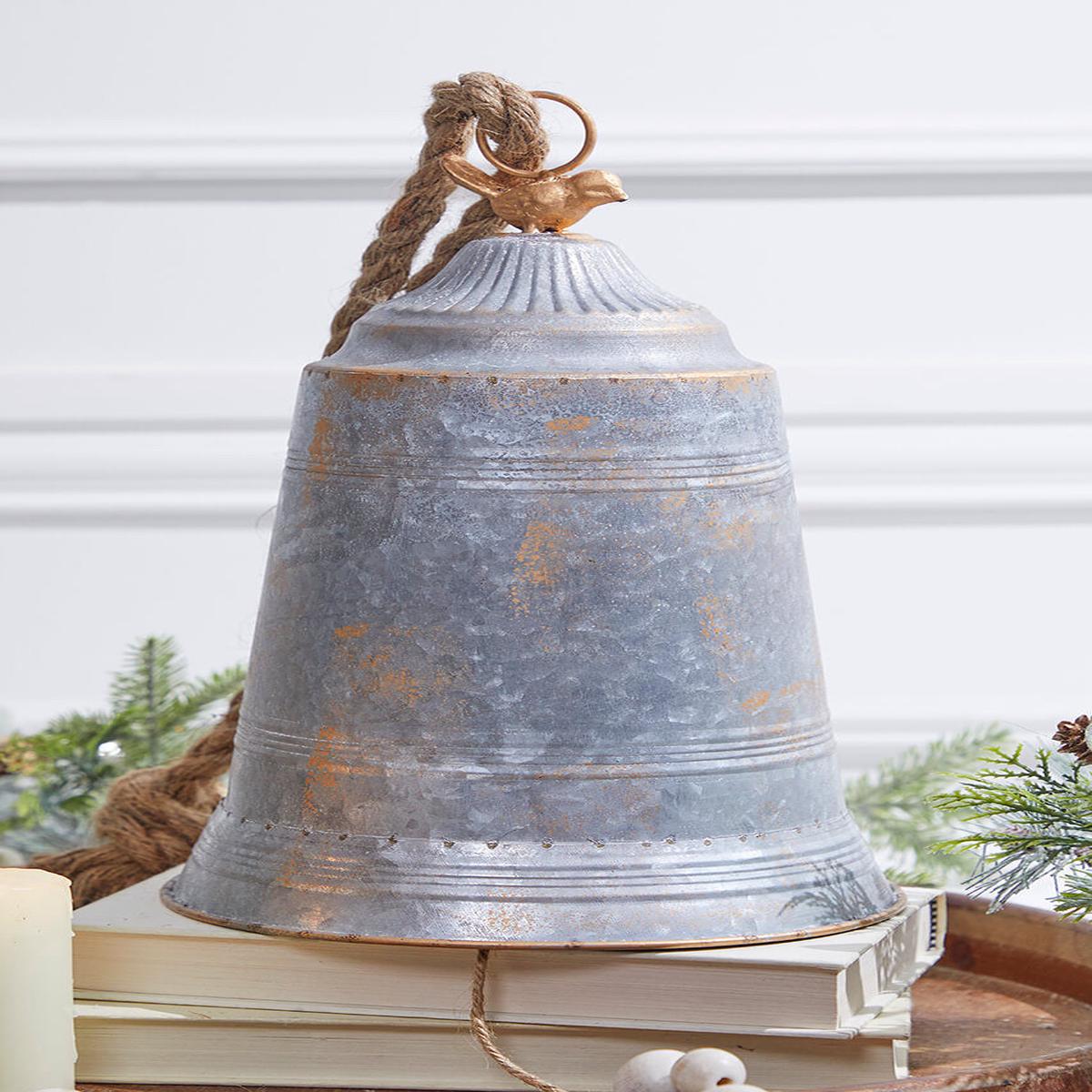 Rustic Metal Hanging Bell Decor 12.5 Inch Gold Distressed Finish