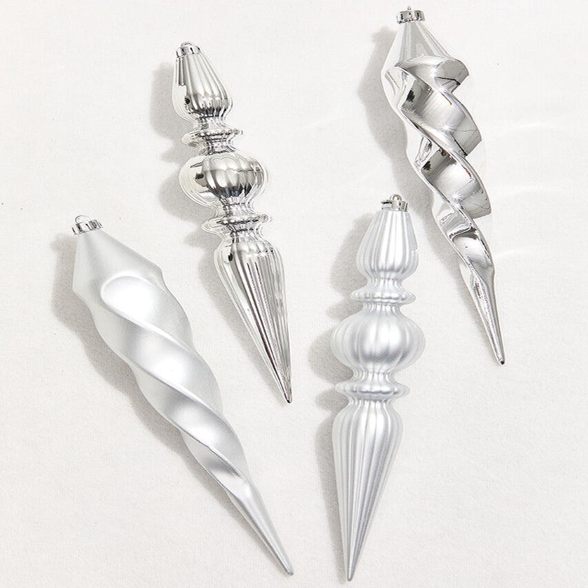 Silver Finial Ornament Set of 4 12 Inch Christmas Decor