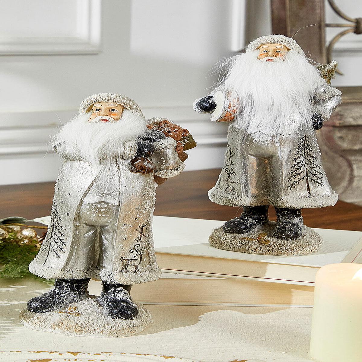 Small Resin Silver Snow Santa Figurine
