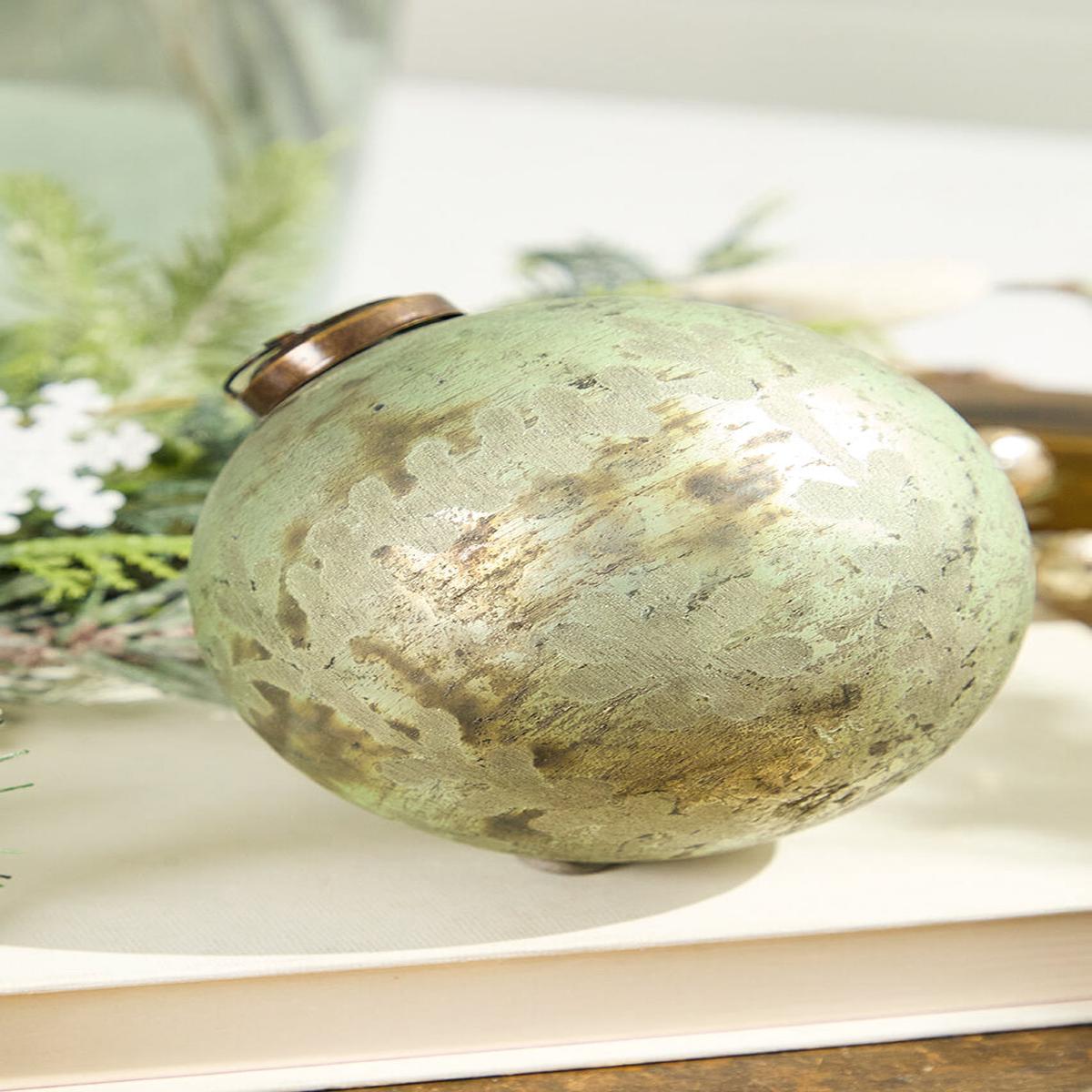 Spruce Antique Foil Glass Etched Ball Ornament 4 Inch Vintage Christmas Decor