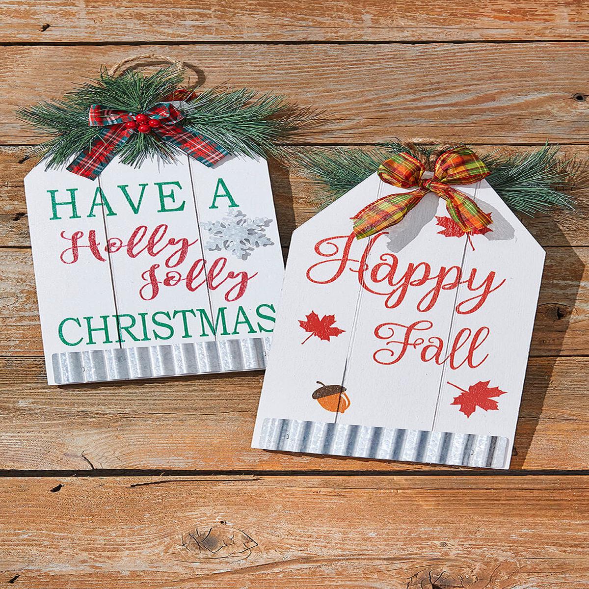 13.7 Inch Double Sided Christmas and Fall Wall Decor Seasonal Flip Sign