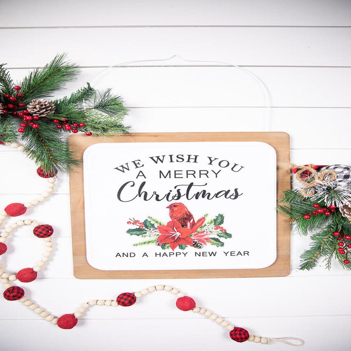 16-Inch Wood Metal Merry Christmas Wall Decor Holiday Sign