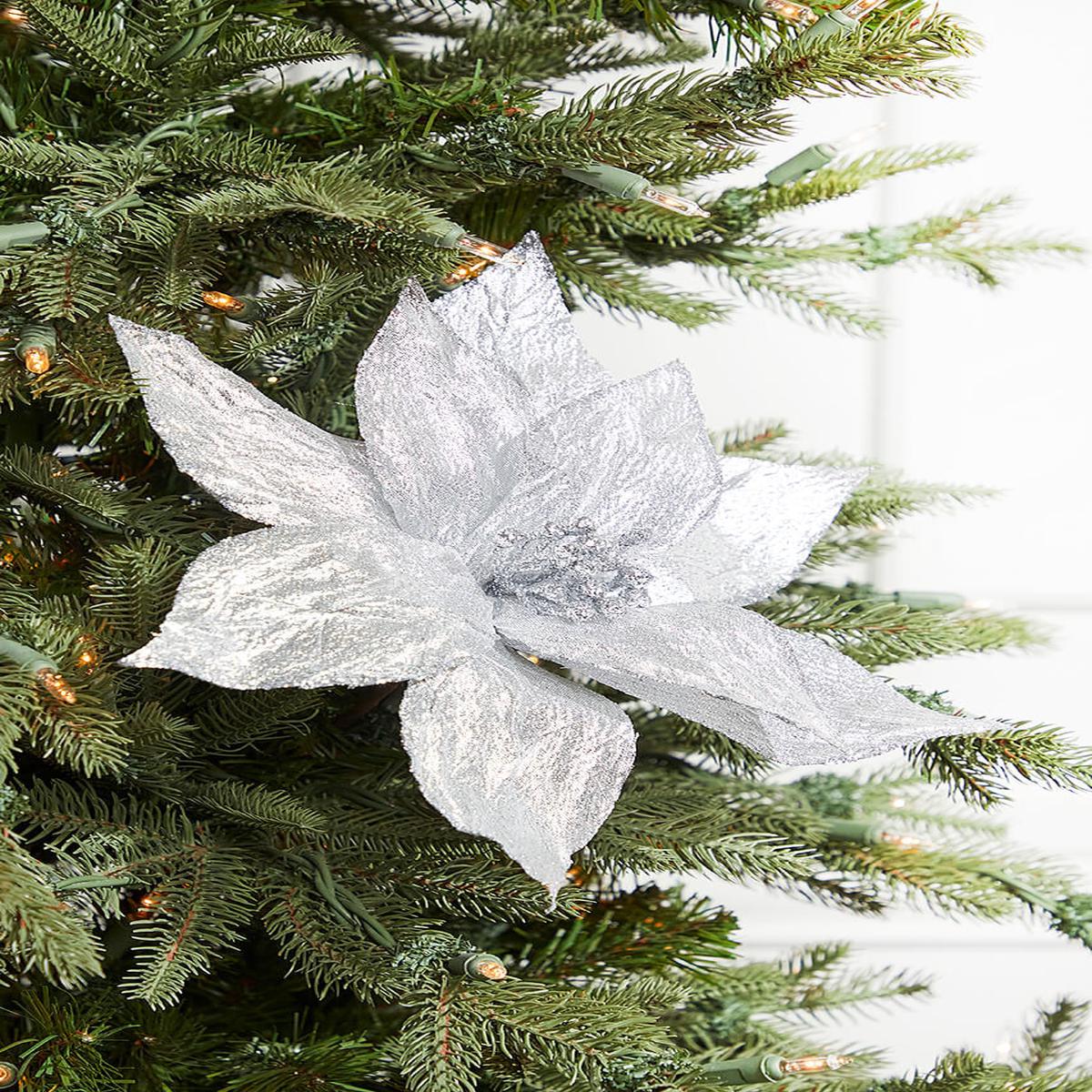 19 Inch Platinum Metallic Poinsettia Stem