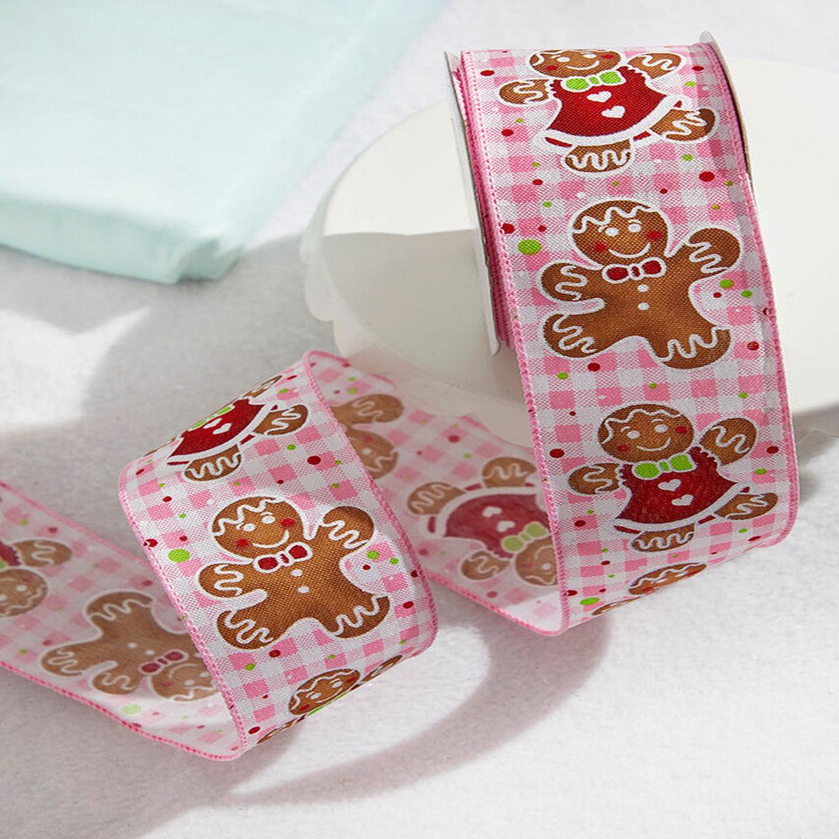 2.5-Inch Pink Check Gingerbread Wired Ribbon 10 Yard Sweet+