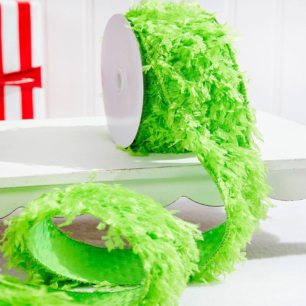 2.5 Inchi x 10 Yards Furry Green Wired Ribbon Festive Holiday Craft Dcor