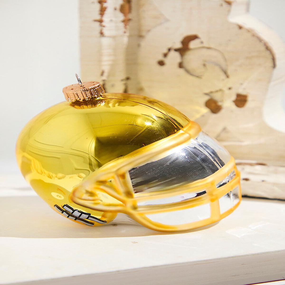 3.5 Inch Aztec Gold Glass Football Helmet Ornament