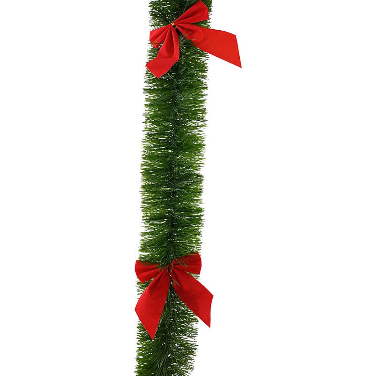 Green Tinsel with Red Bows 3m