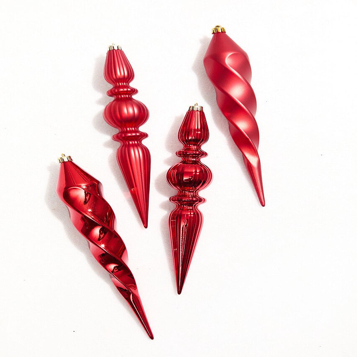 Red Finial Ornament Set of 4 12 Inch Classic Christmas Decor