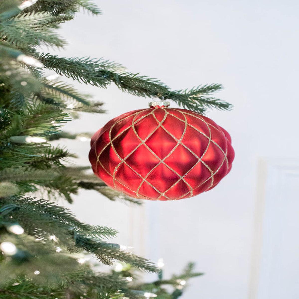 Red Matte Glitter Net Quilted Ball Ornament 15cm Christmas