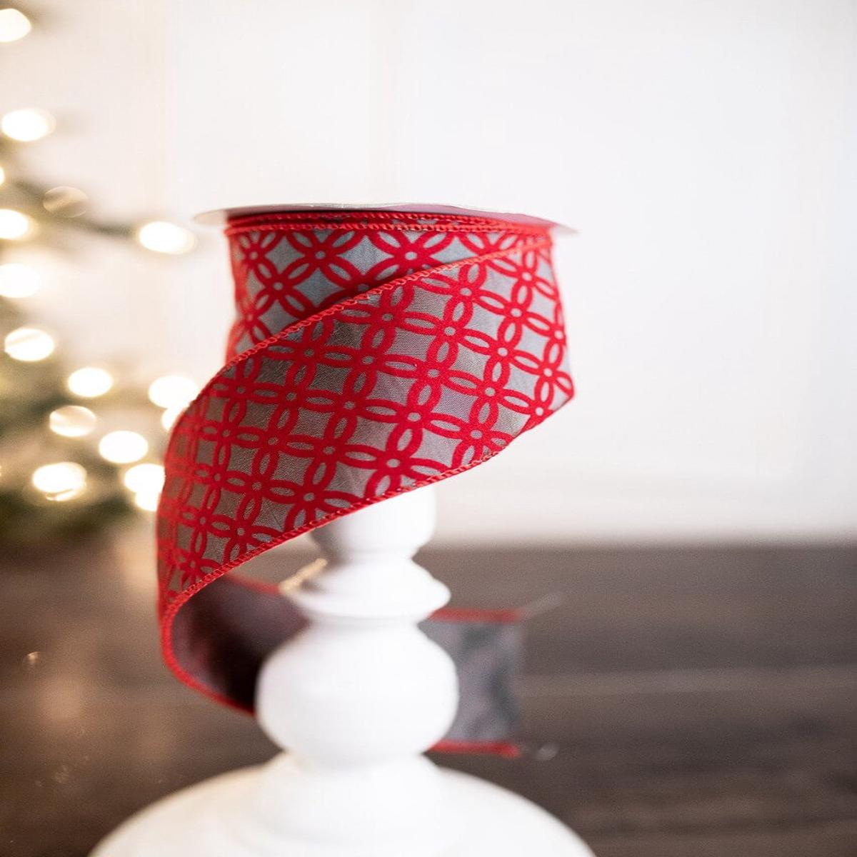 Red Patterned Holiday Ribbon 2.5 Inch x 10 Yard Christmas Decor