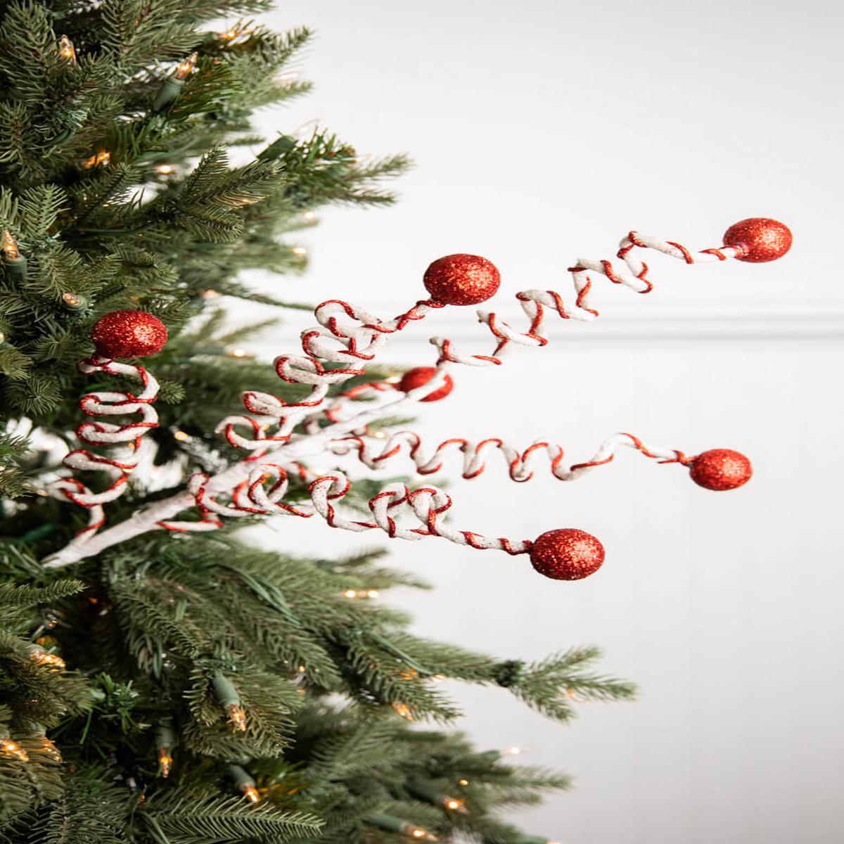 Red White Velvet Corkscrew Spray 24 Inch Christmas Tree Decor