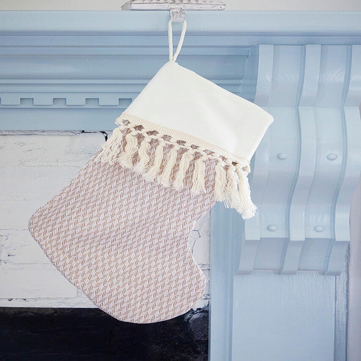 Tan Tassel Christmas Stocking Farmhouse Holiday Decor