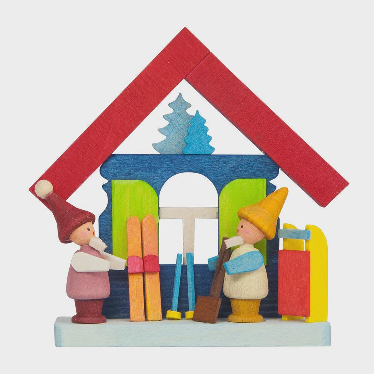 Wooden Christmas Tree Ornament | Elf House | Skis