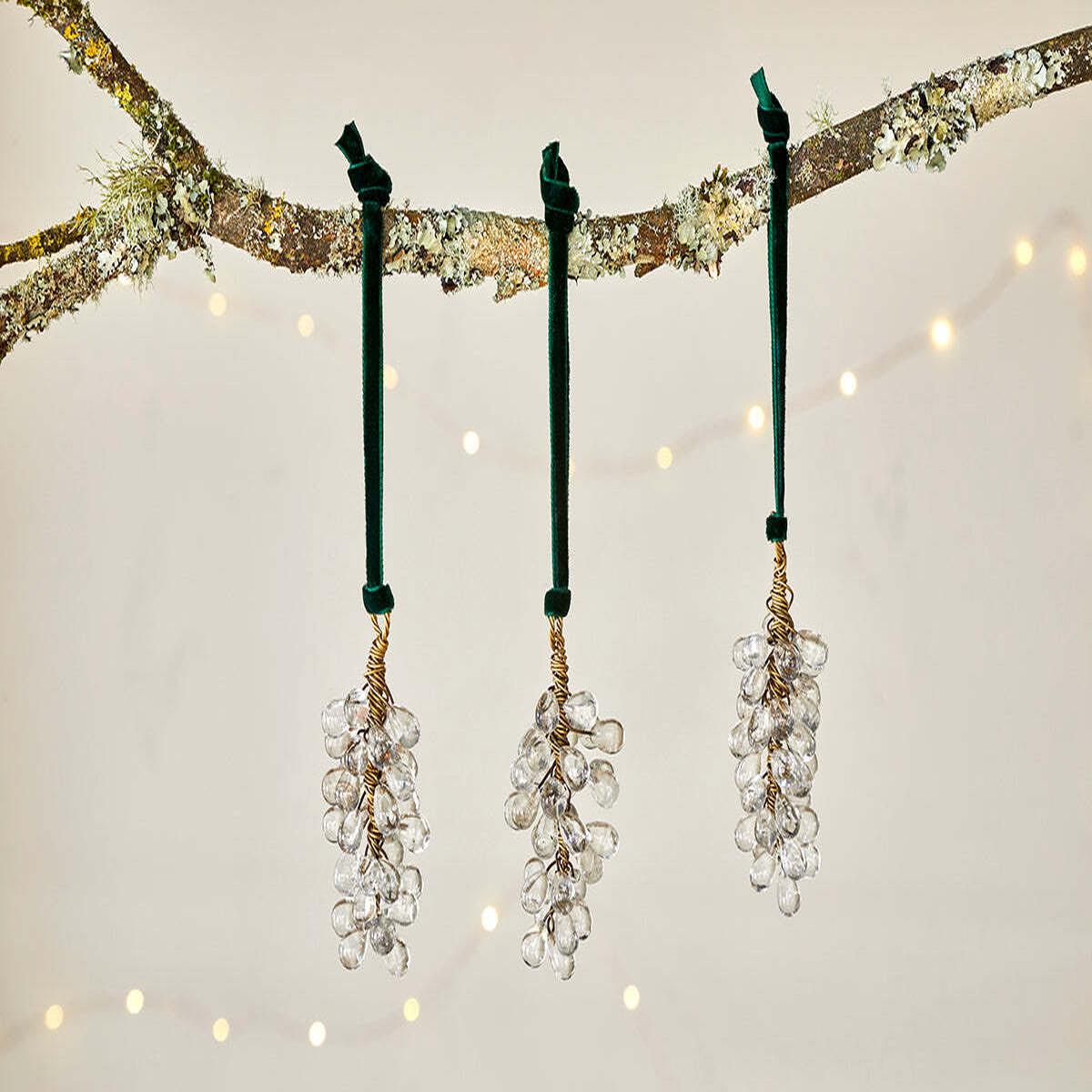 Danvi Glass Drop Baubles - Brass Clear (Set of 3)