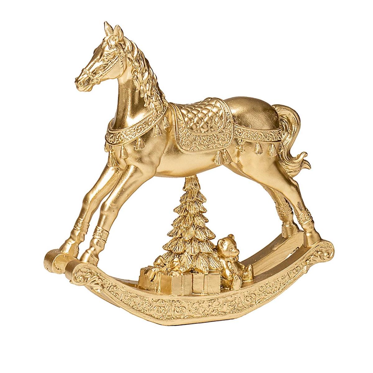 NOEL by Lamart Rocking Horse in Polyresin with LED Christmas Decoration 18.5cm Gold