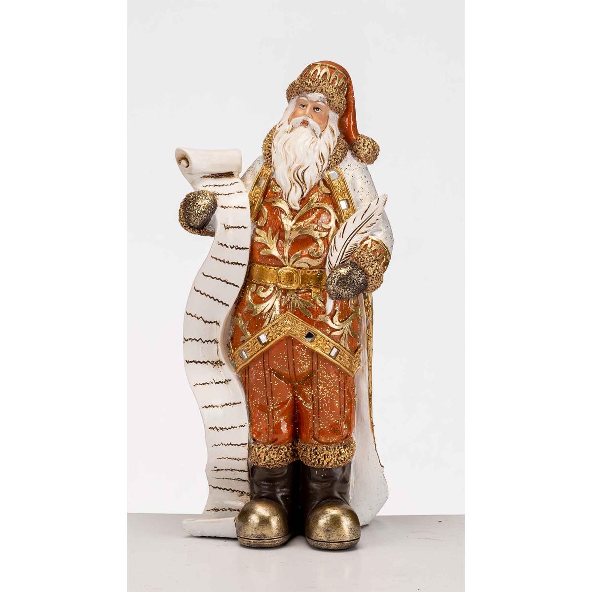 Noel by Lamart Santa Claus with List Christmas Decoration 24cm Gold Resin