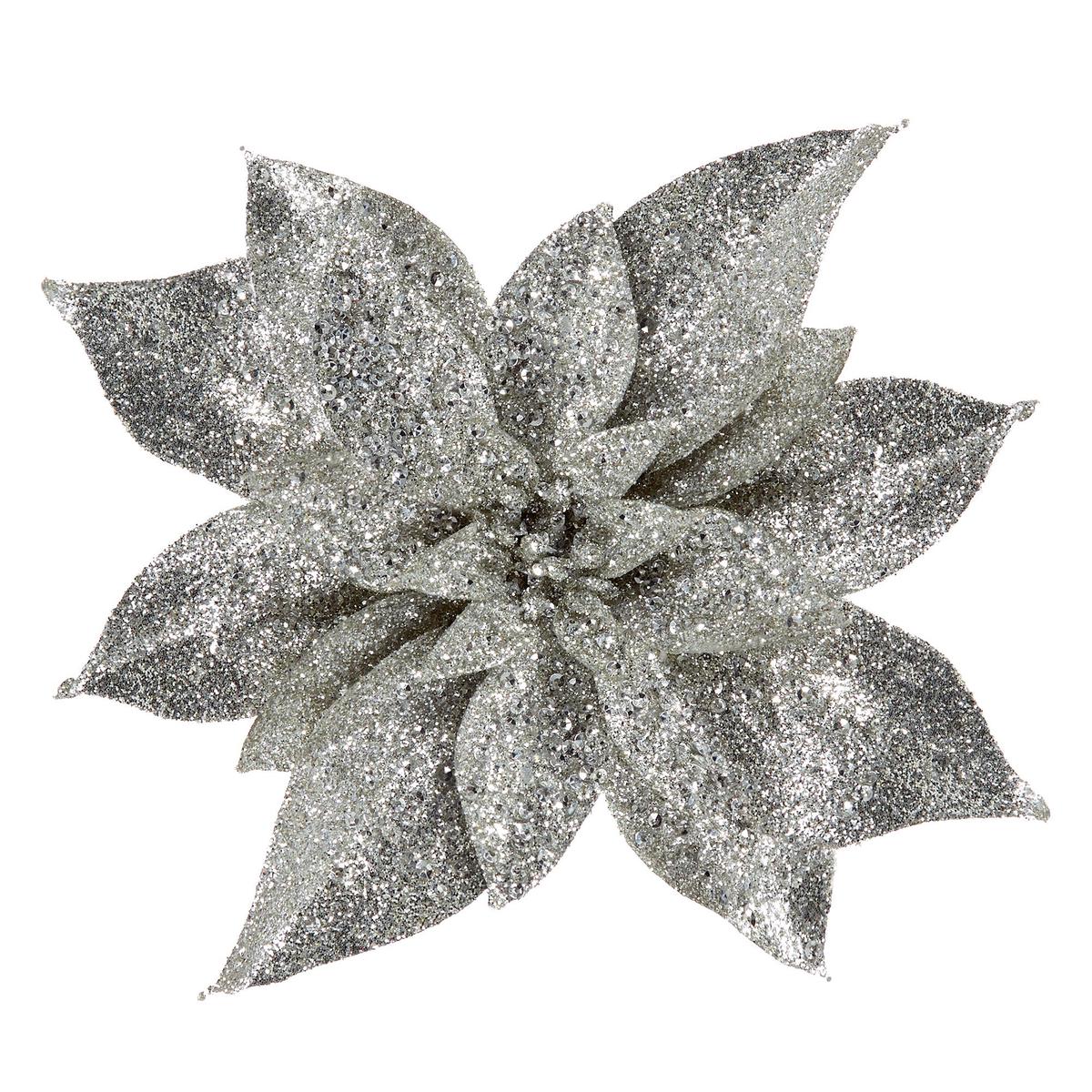 Premier DF205272S Glitter Poinsettia Clip - Silver