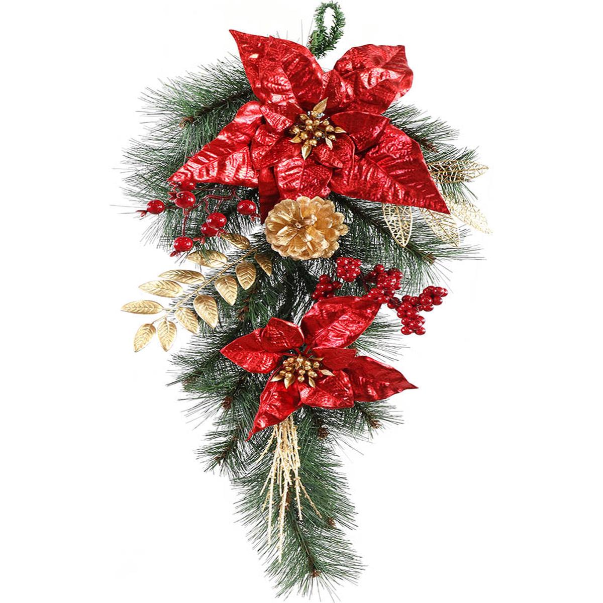 Red and Gold Poinsettia Deco Hanger 60cm
