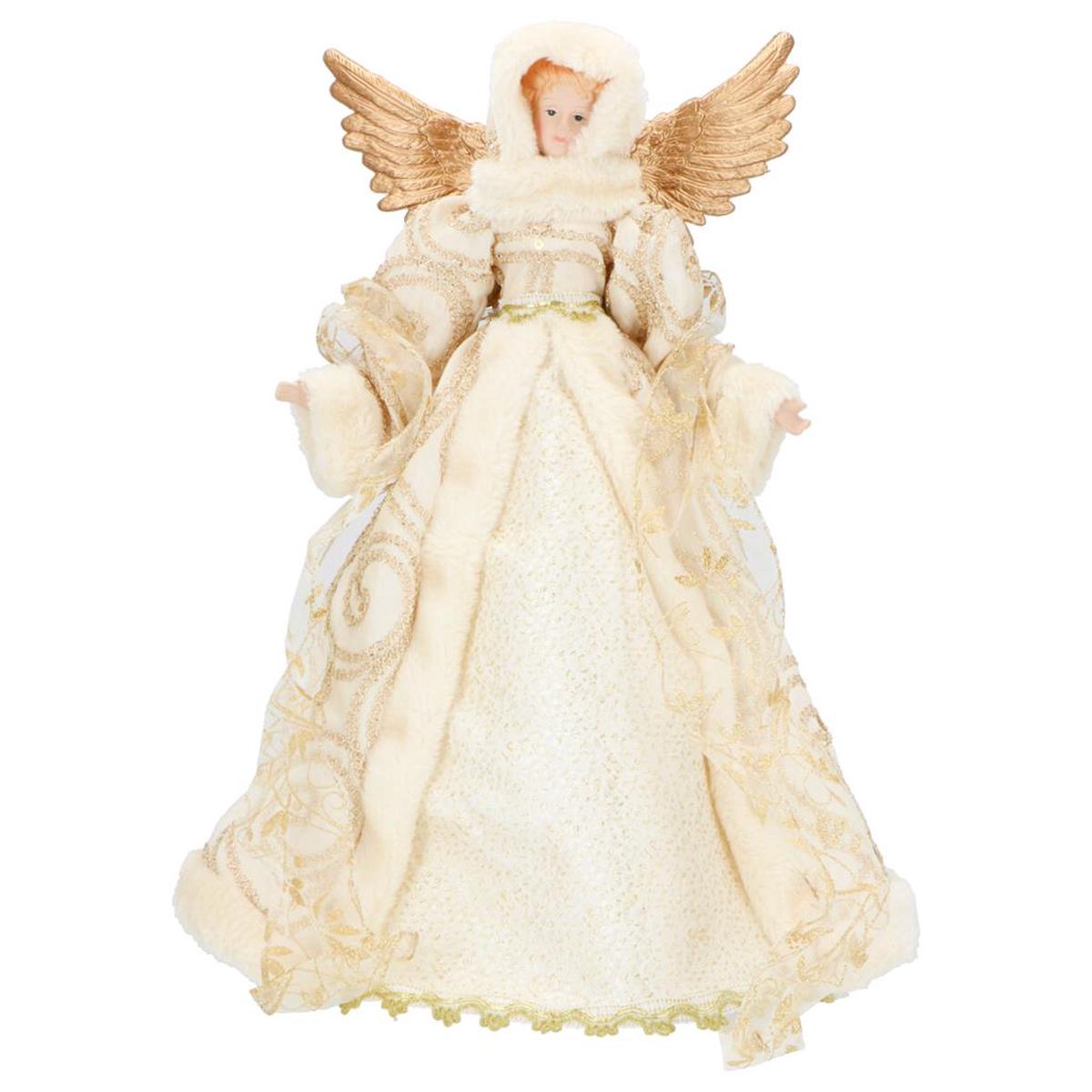 TIMSTOR Angel Christmas Decoration Tip 42cm Fabric and Porcelain Ivory and Gold