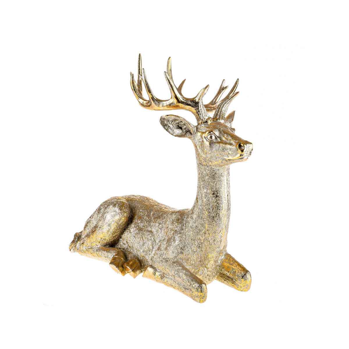 BIANCHI DINO Large Reindeer Sitting Gold 56cm Resin Christmas Decoration