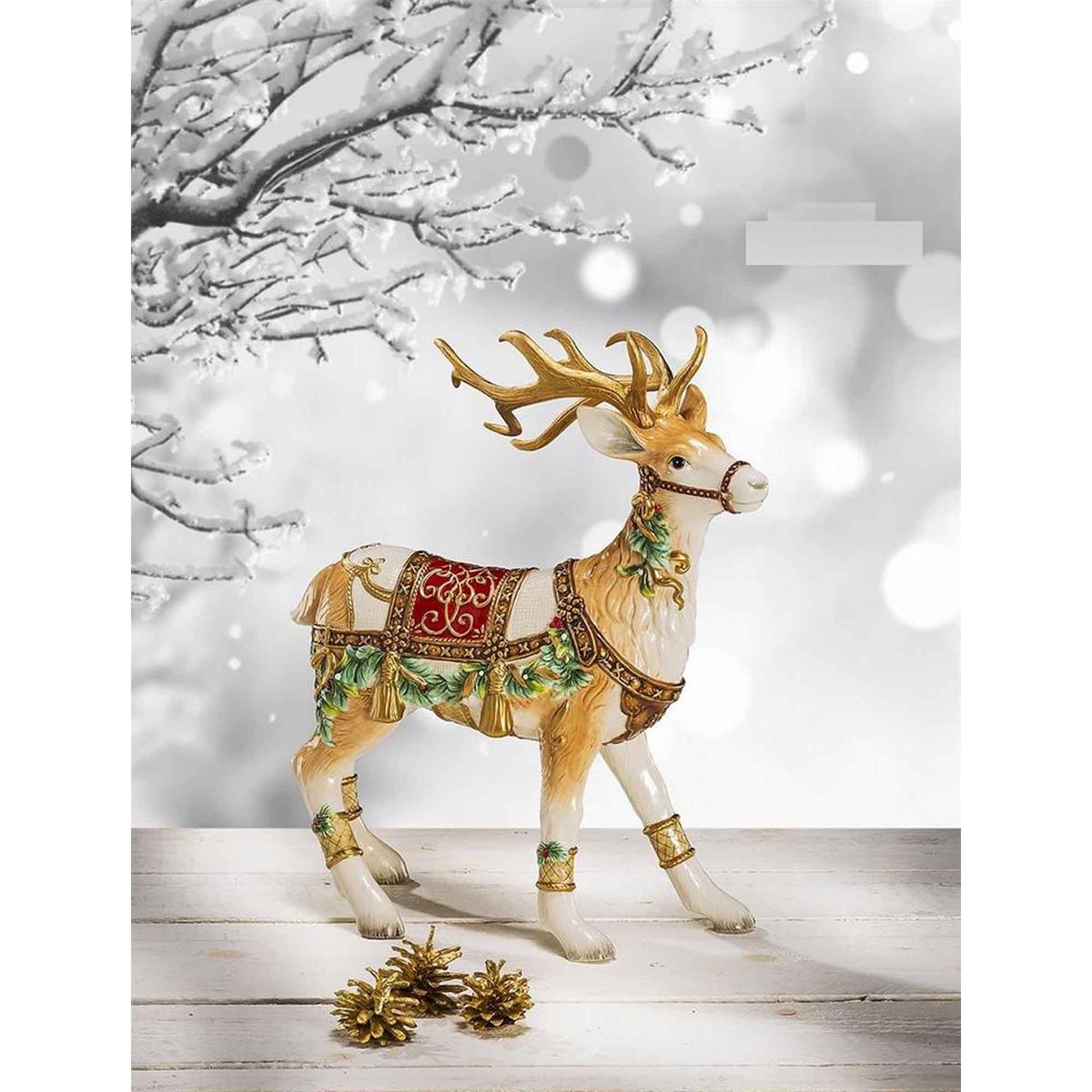 FITZ & FLOYD Figure Statue Reindeer Christmas Decoration 38x44cm Porcelain