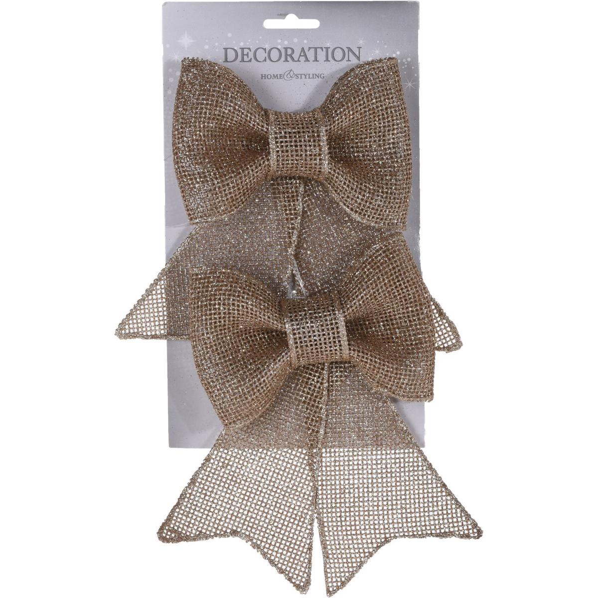 Home & Styling CAA006690 Christmas Bow 18cm Pkt2 - Champagne