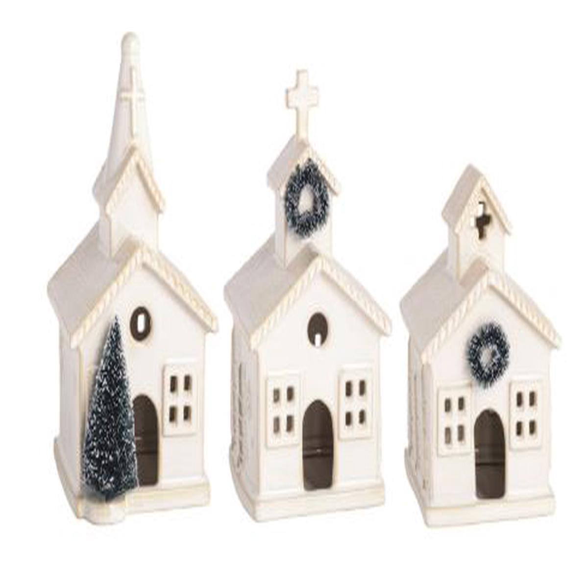 Mud Pie MP 40030529x Ceramic Church Light-Up Sitter - 3 Sizes/Styles