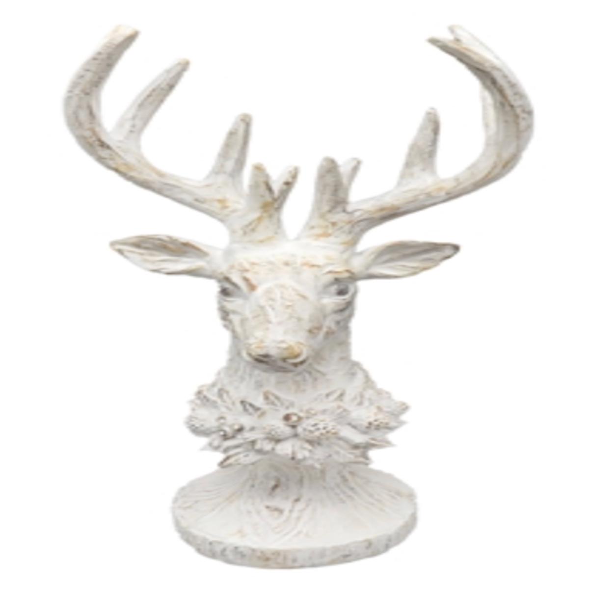 Wing Tai Trading WTT 25PXF904 Whitewashed Deer Head Stand 12.6in