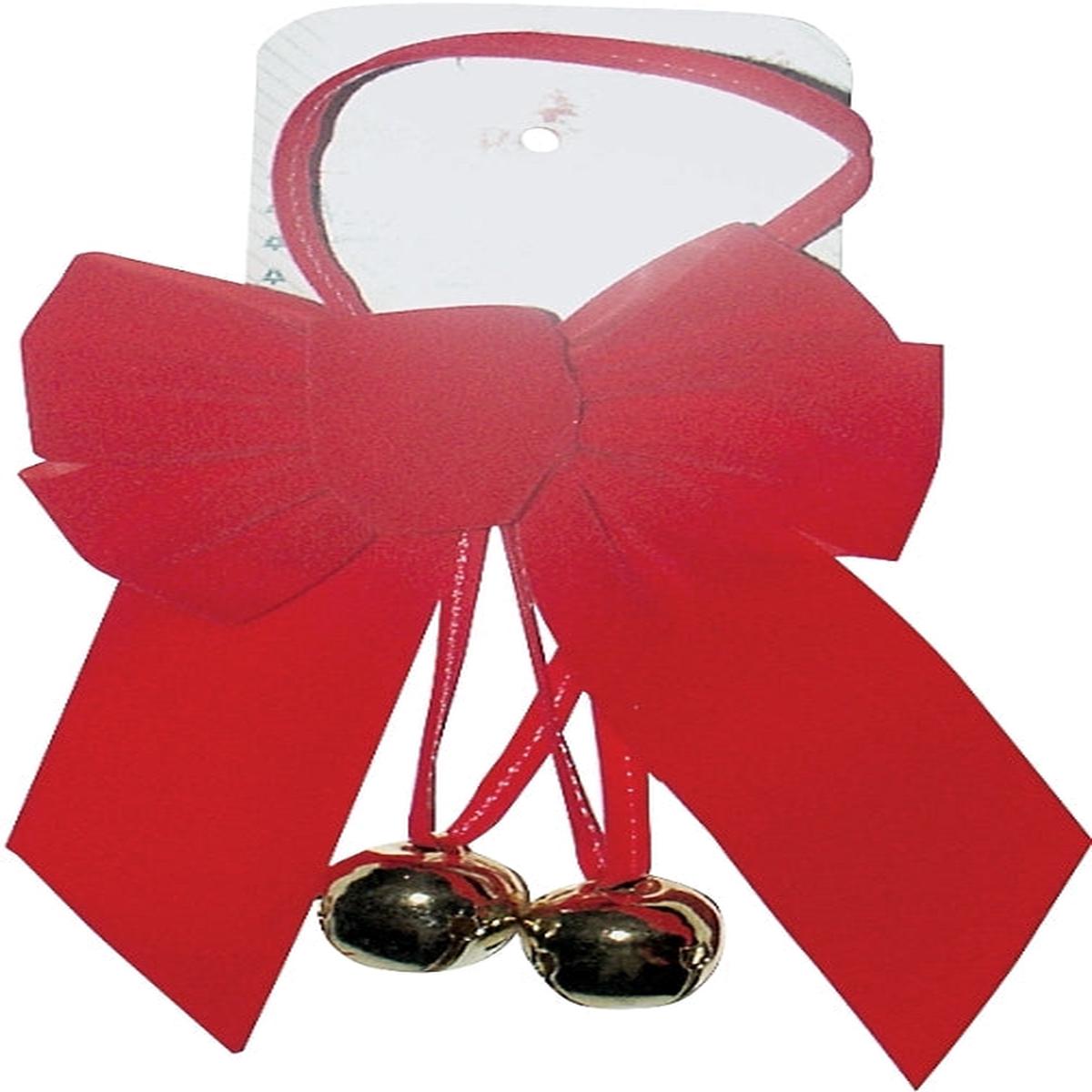 6803 RED VELVET BOW W/ 2 BELLS