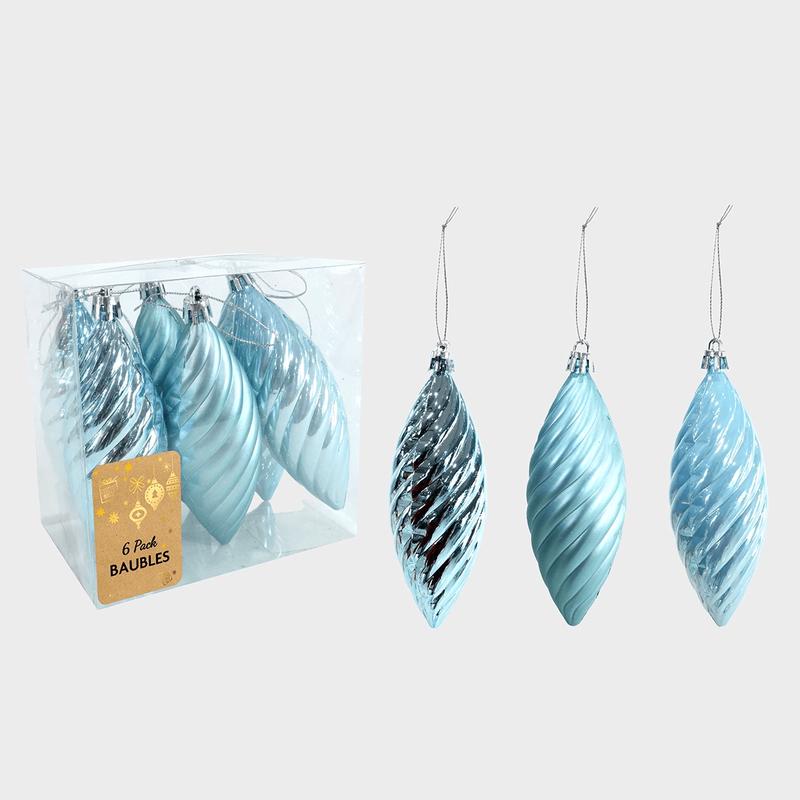 6pk Light Blue Spiral Bauble 12cm