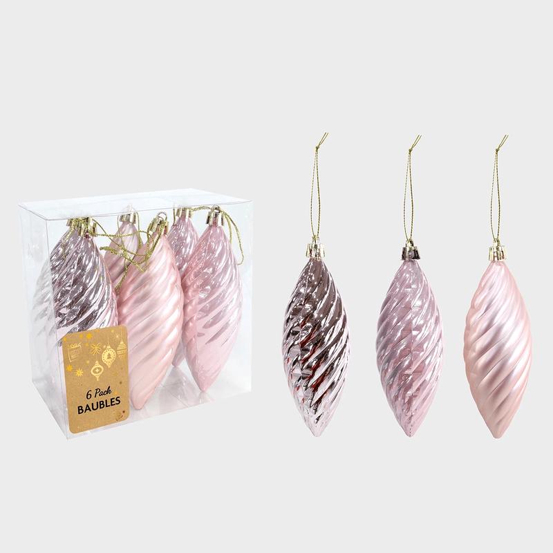 6pk Pink Spiral Bauble 12cm