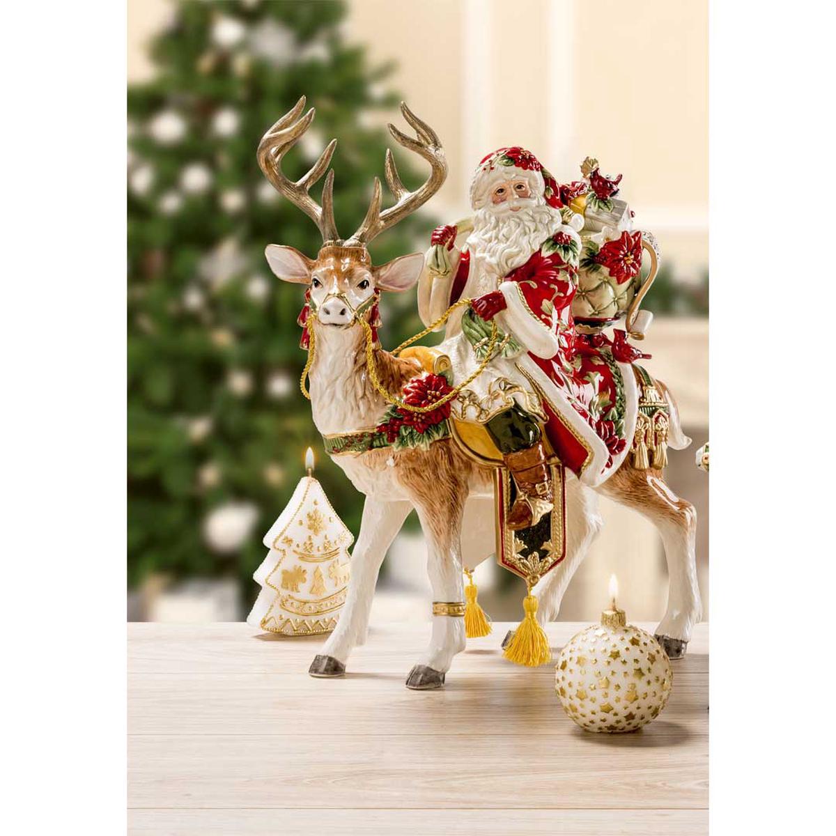FITZ & FLOYD Decoration Figure Santa Claus on Reindeer 33x42cm Porcelain Christmas