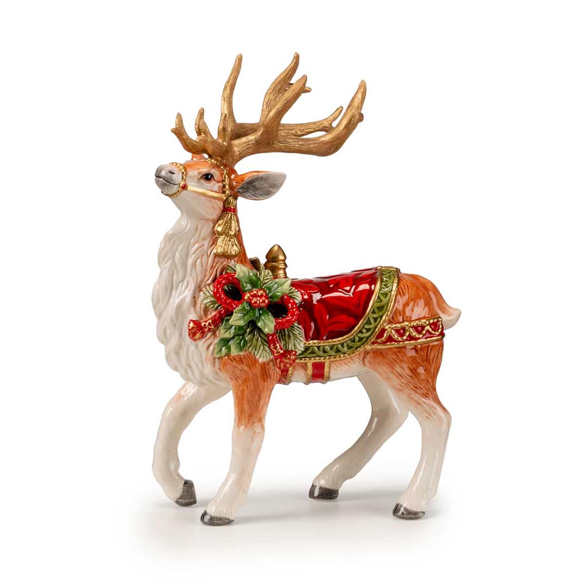 FITZ & FLOYD - Figure Reindeer Figurine 22xH32cm Christmas Decoration in Porcelain