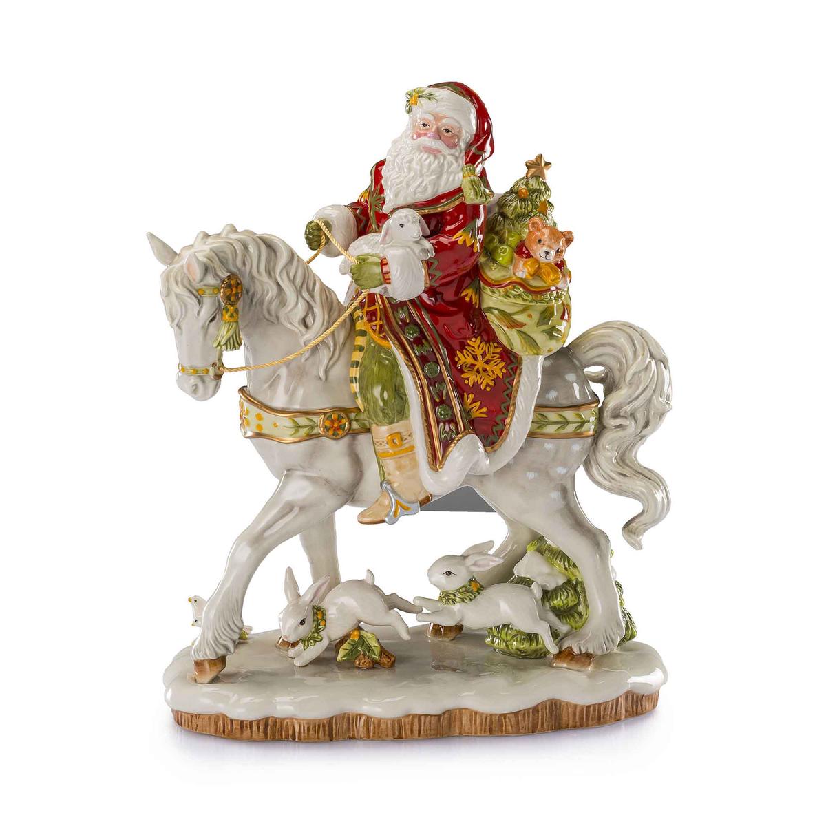 FITZ & FLOYD Statue Figure Santa Claus on Horse Decoration 42cm Porcelain