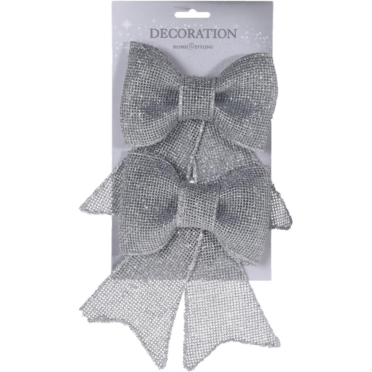 Home & Styling CAA006630 Christmas Bow 18cm Pkt2 - Silver