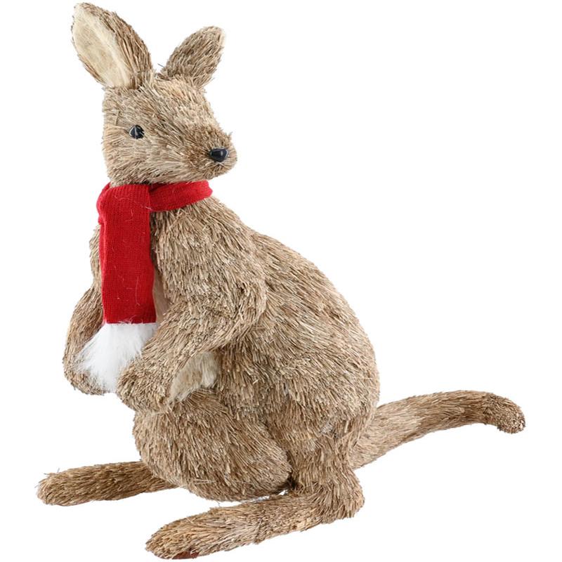 Sisal Standing Kangaroo with Scarf Christmas Decoration 48cm