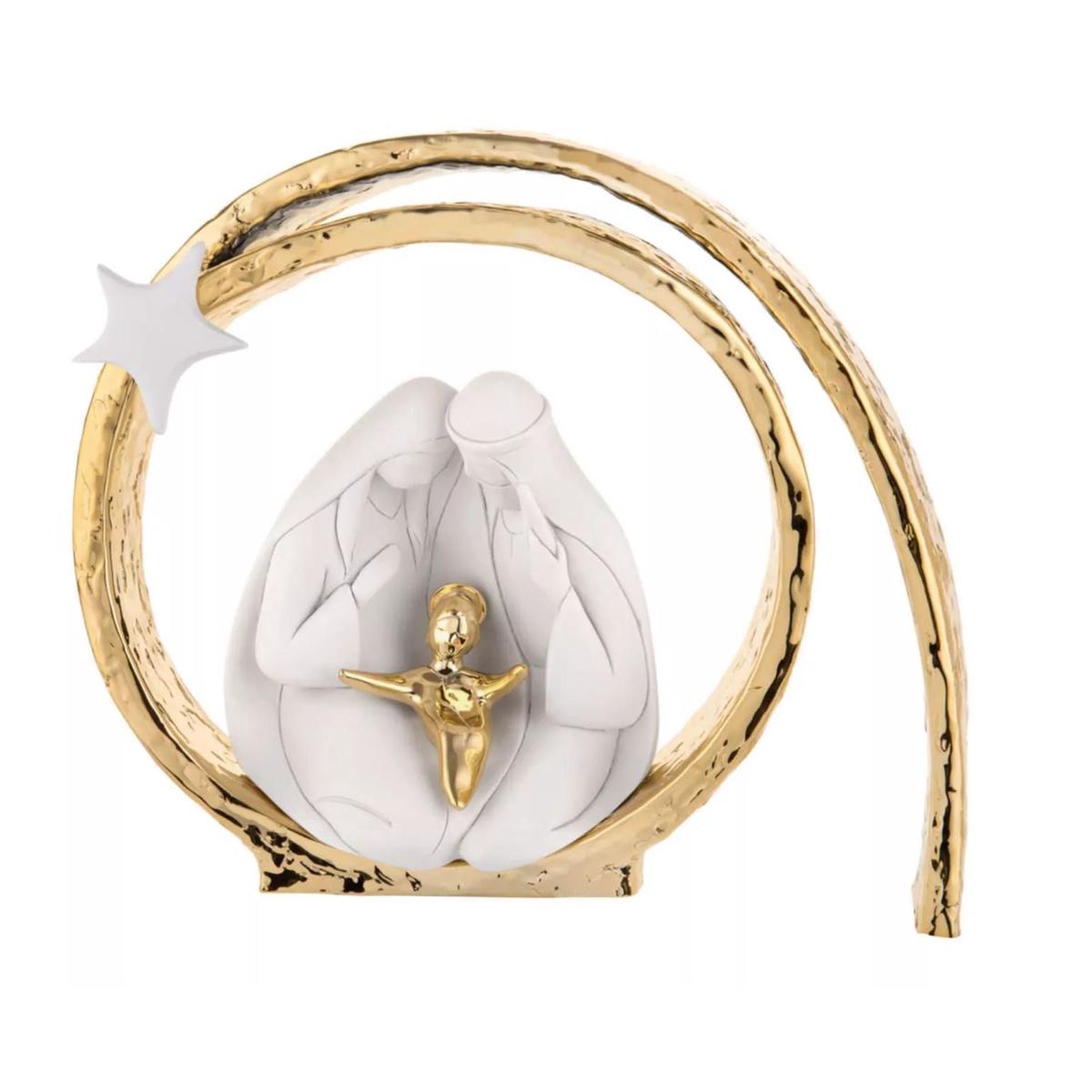 BONGELLI PREZIOSI - Nativity Nativity Scene Vortex Holy Family Cave White Gold 30 cm Marmorino